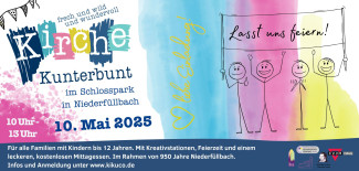 Plakat der Kirche Kunterbunt am 10.05.2025